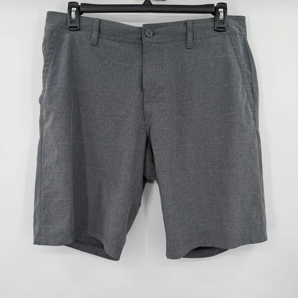 Hang Ten Mens Hybrid Walk Shorts Grey Striped Stretch Size 36 Quick Dry